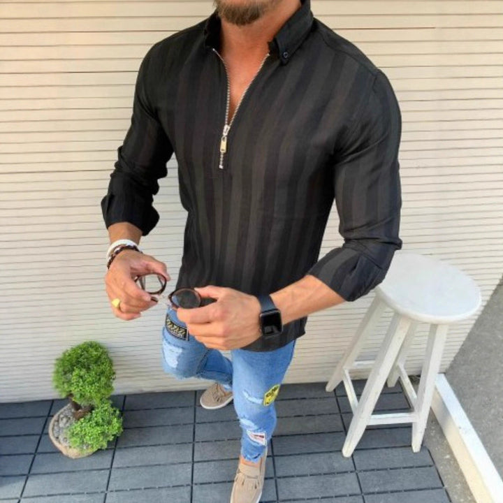 Men's long sleeve shirt with modern zipper and fine stripe pattern Lisslune