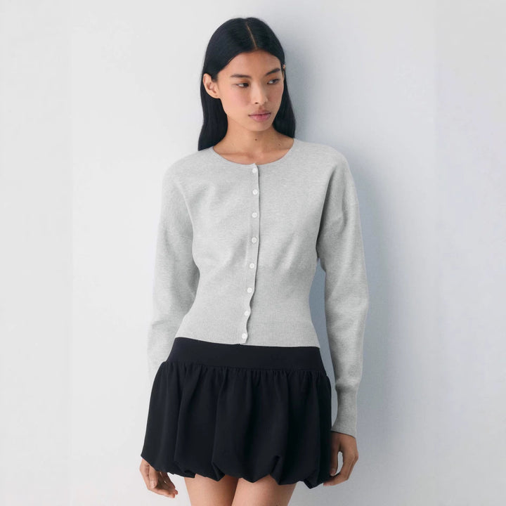 Women's Cropped Cardigan with Button Placket and Ribbed Knit Lisslune