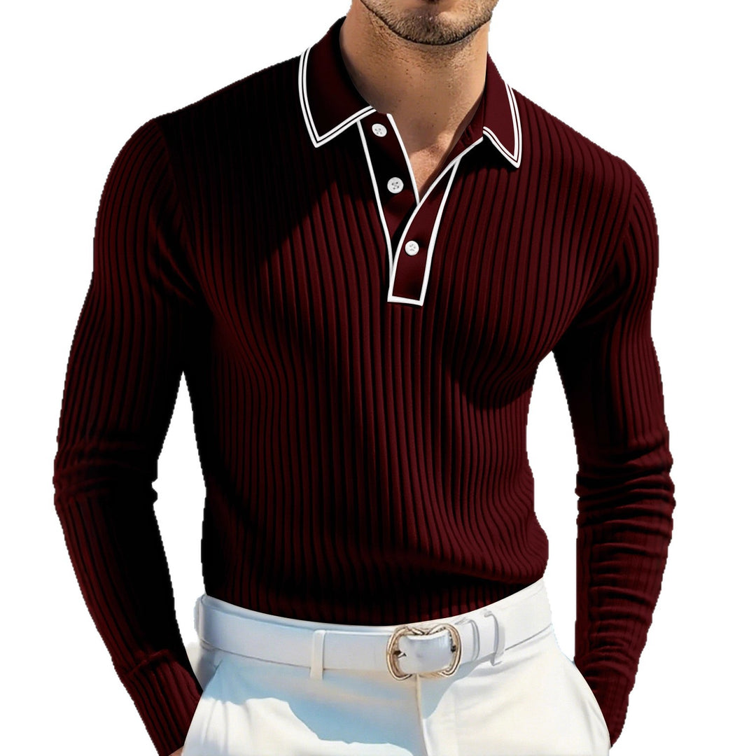 Men's elegant long-sleeve polo shirt with stylish stand-up collar and textured surface Lisslune