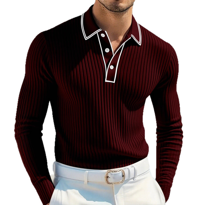 Men's elegant long-sleeve polo shirt with stylish stand-up collar and textured surface Lisslune