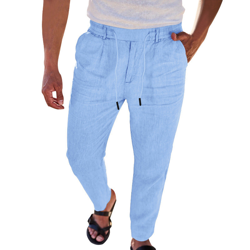 Men's Lightweight Linen Pants with Adjustable Waistband and Practical Side Pockets Lisslune