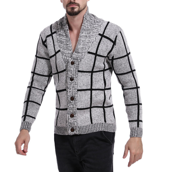 Men's fashionable cardigan with check pattern and elegant lapel Lisslune