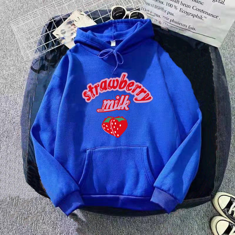 Ladies hooded sweatshirt with cheerful strawberry milk design Lisslune