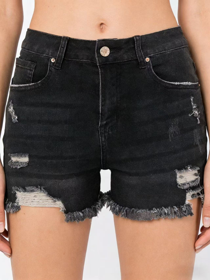 Women's destroyed denim shorts with frayed hem and stylish ripped details Lisslune