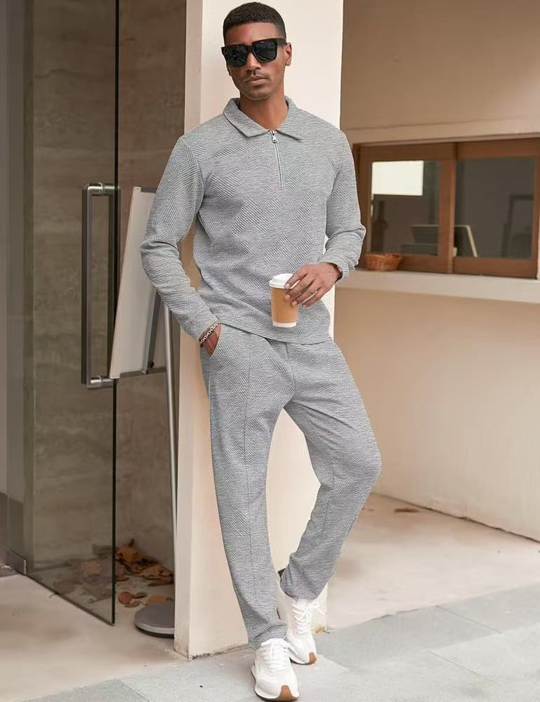 Men's leisure top and pants set with textured design Lisslune