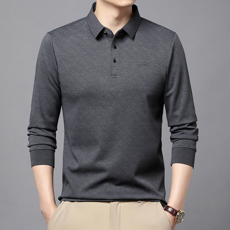 Men's Fashion Long Sleeve Polo Shirt with Textured Design Lisslune