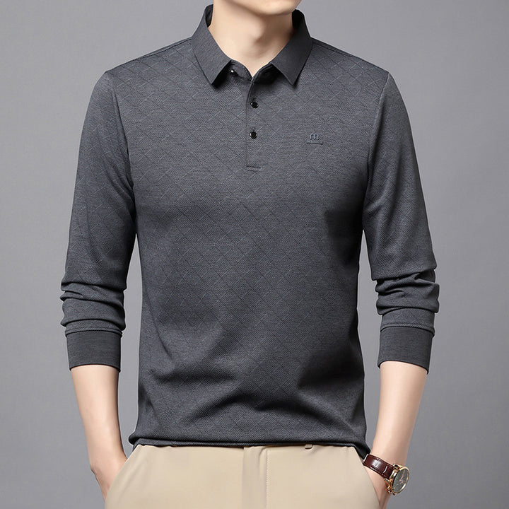 Men's Fashion Long Sleeve Polo Shirt with Textured Design Lisslune