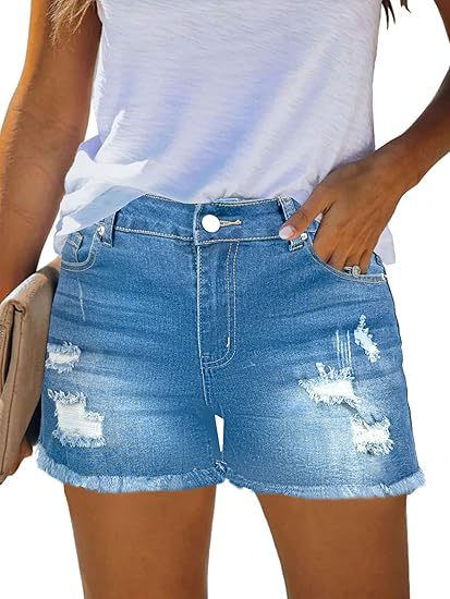 Women's destroyed denim shorts with frayed hems and casual fit Lisslune