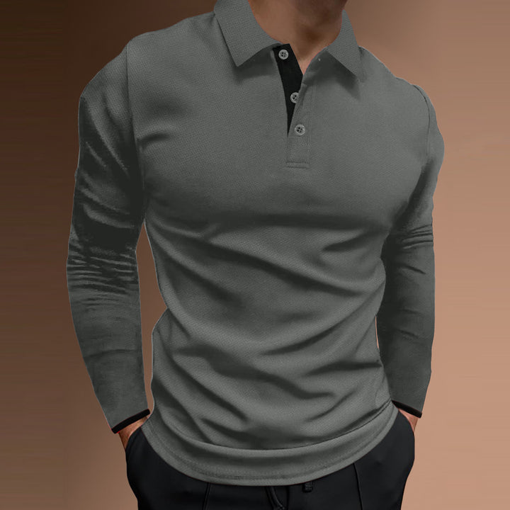 Men's elegant long-sleeve polo shirt with textured fabric Lisslune