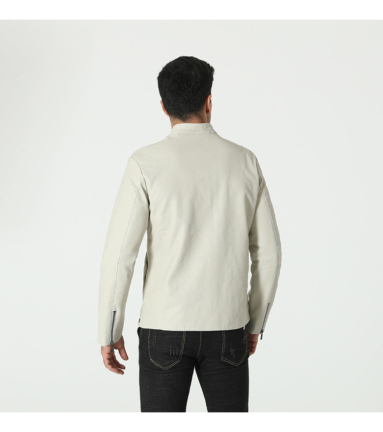 Men's stylish synthetic leather jacket with elastic collar Lisslune