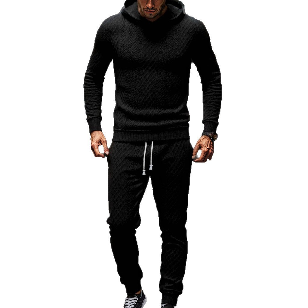 Men's Knit Leisure Suit with Hood and Modern Rib Design Lisslune