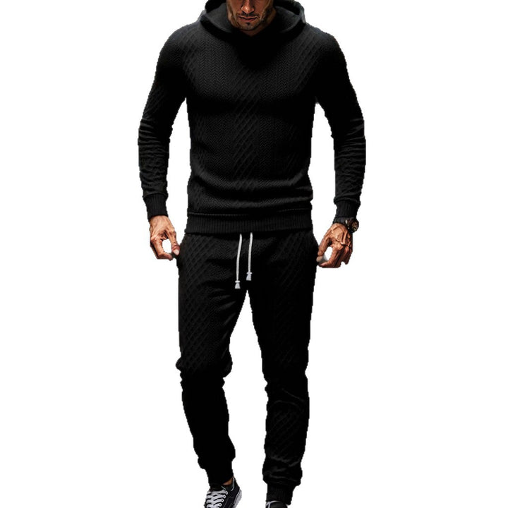 Men's Knit Leisure Suit with Hood and Modern Rib Design Lisslune