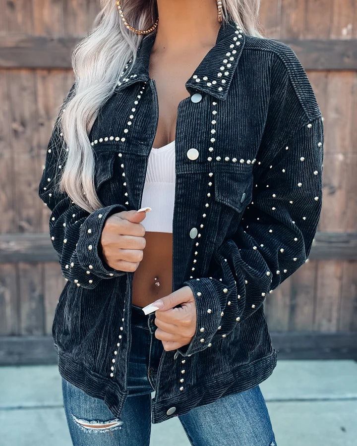 Women’s cord jacket with pearl embellishment Lune London