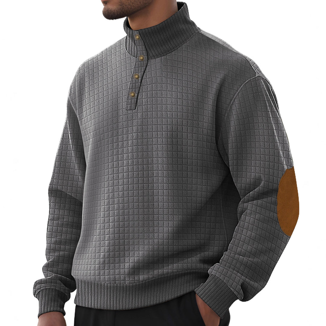 Men's fashionable stand-up collar sweater with textured design and leather applications Lisslune