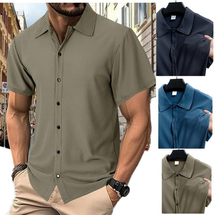 Men's short-sleeve shirt with textured pattern and subtle collar Lisslune