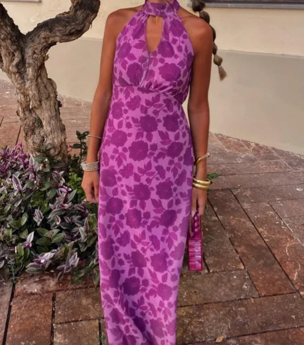 Ladies Elegant Evening Dress with Refined Neckline and Floral Design Lisslune
