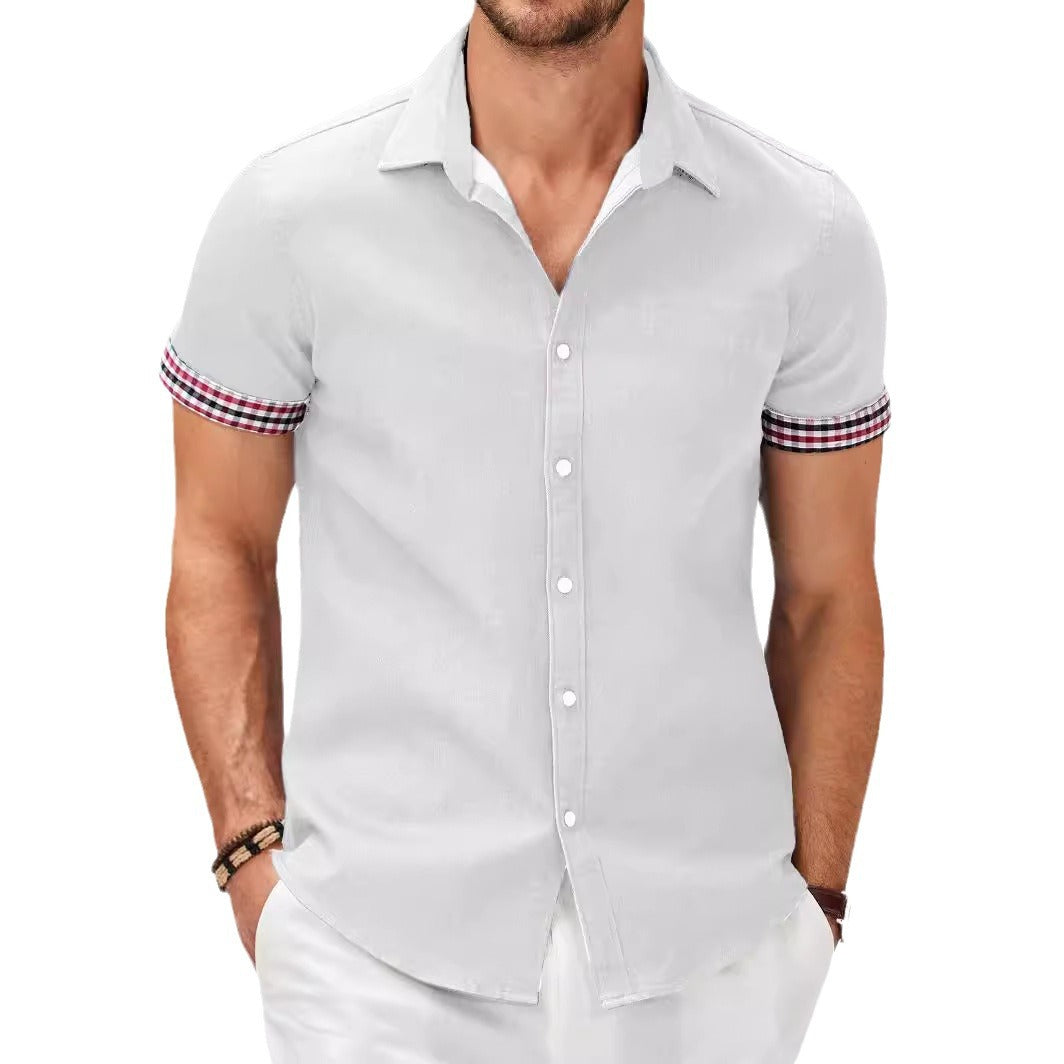 Men's short-sleeve shirt with a modern denim look and stylish checkered pattern Lisslune