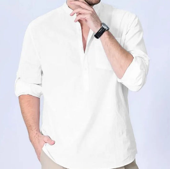 Men's long-sleeve shirt with stand-up collar and breast pocket Lisslune