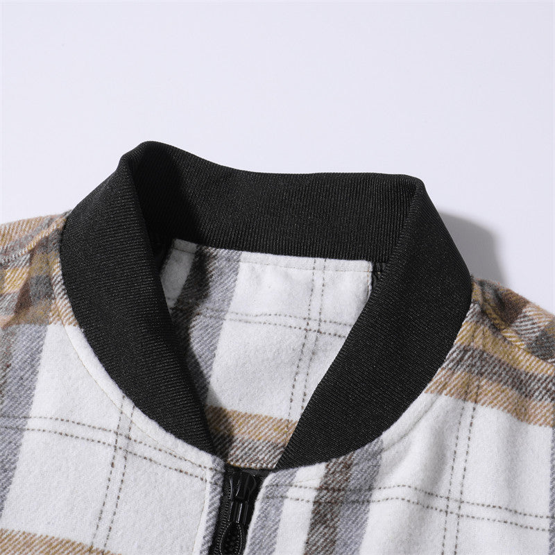 Men's Quilted Bomber Jacket with Checked Pattern Lisslune