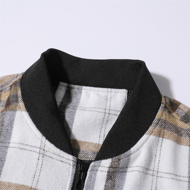 Men's Quilted Bomber Jacket with Checked Pattern Lisslune