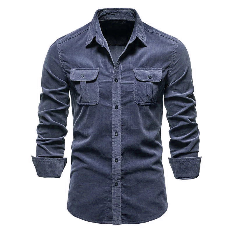 Men's long-sleeve shirt with practical chest pockets and fashionable slim-fit cut Lisslune