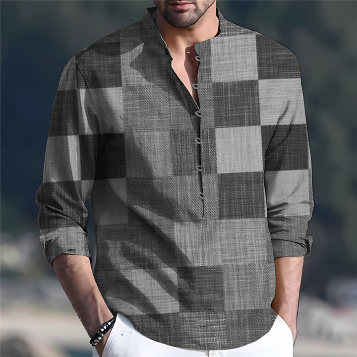 Men's long-sleeve shirt with creative patchwork design Lisslune