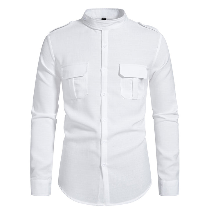 Men's long sleeve shirt with elegant breast pockets and modern stand-up collar Lisslune