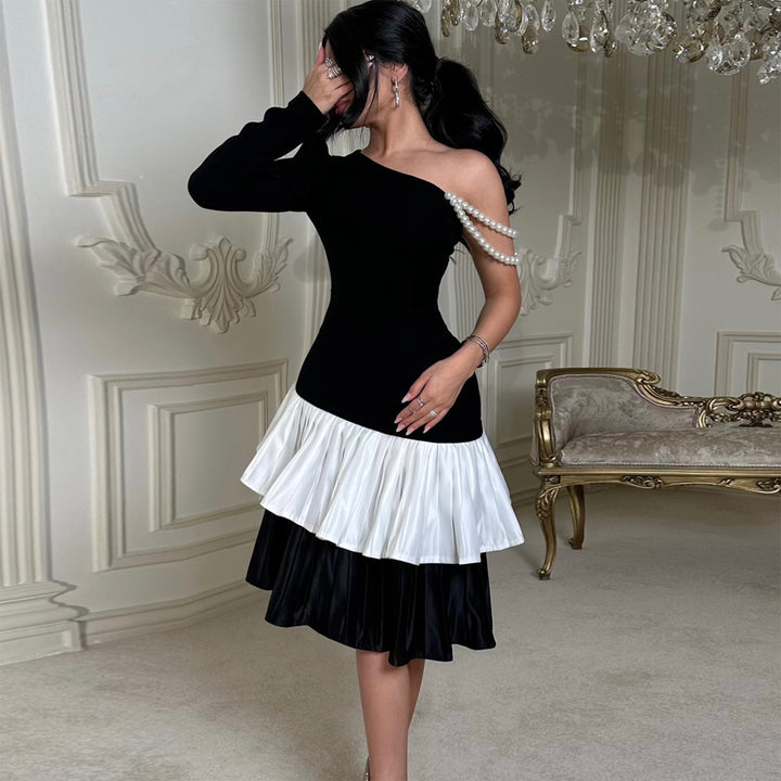 Women Elegant Dress with Asymmetrical Cut and Ruffle Details