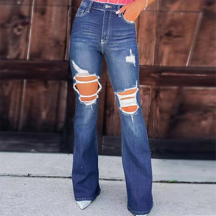 Ladies Flared Jeans with fashionable destroyed effects and high waist Lisslune