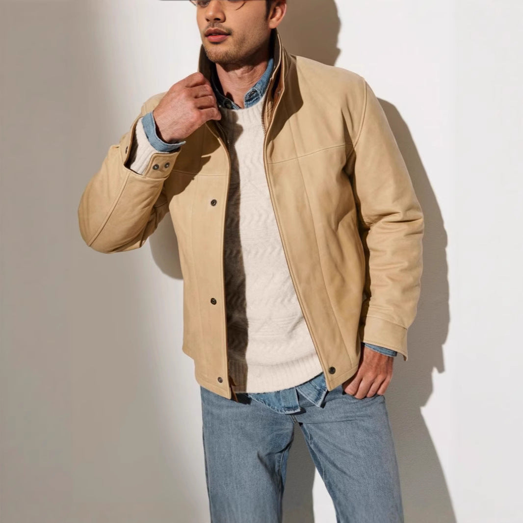 Men's leather jacket in classic style with warming lining Lisslune