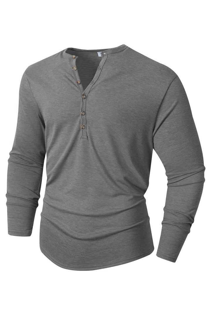 Men's Long Sleeve Shirt with Button Placket Lisslune