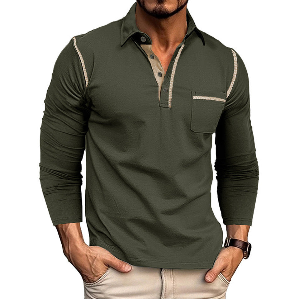 Men's stylish long sleeve polo shirt with practical chest pocket and elegant contrast details Lisslune