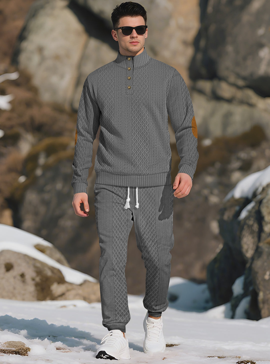 Men's Comfortable Knit Sweater with Stand-Up Collar and Trendy Buttons Lisslune