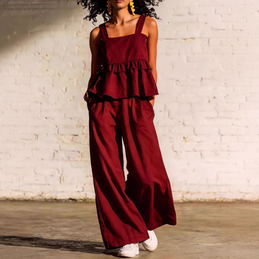 Women's Fashionable Two-Piece with Ruffle Details and Casual Cut Lisslune
