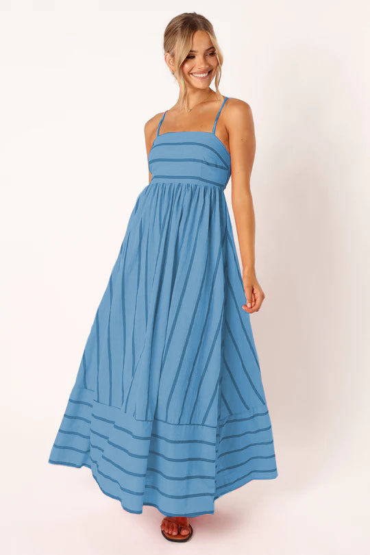 Women’s maxi dress with narrow spaghetti straps and elegant horizontal stripes Lune London