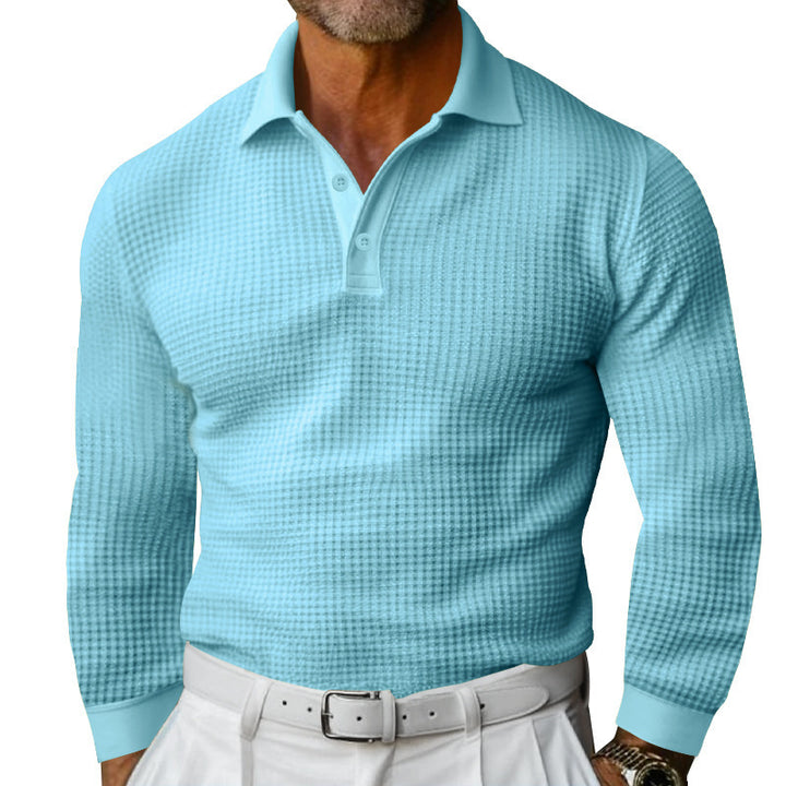 Men's Luxurious Long Sleeve Polo Shirt with Textured Design and Modern Details Lisslune