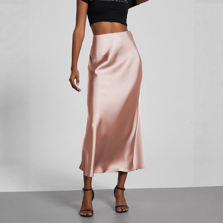 Damen Elegante und fließende Satin Maxiröcke Lisslune