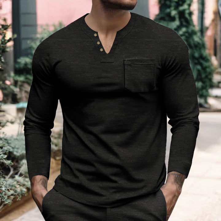 Men's long sleeve shirt with button placket and chest pocket Lisslune