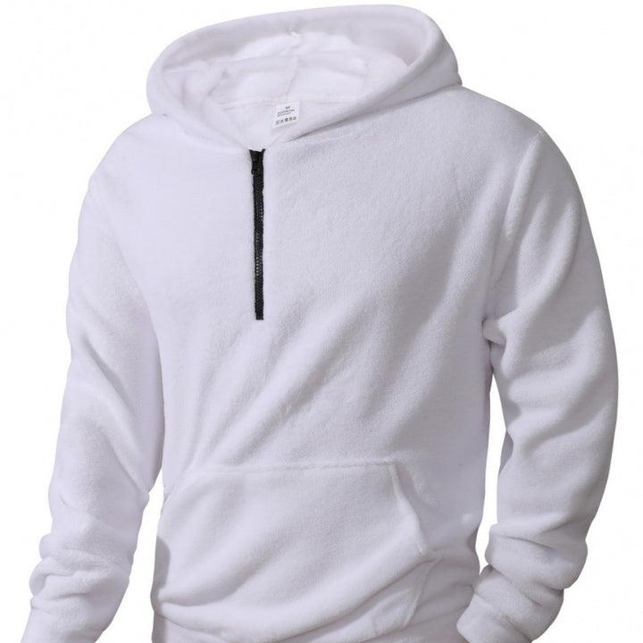 Men's fleece pullover with half-length zipper and hood Lisslune