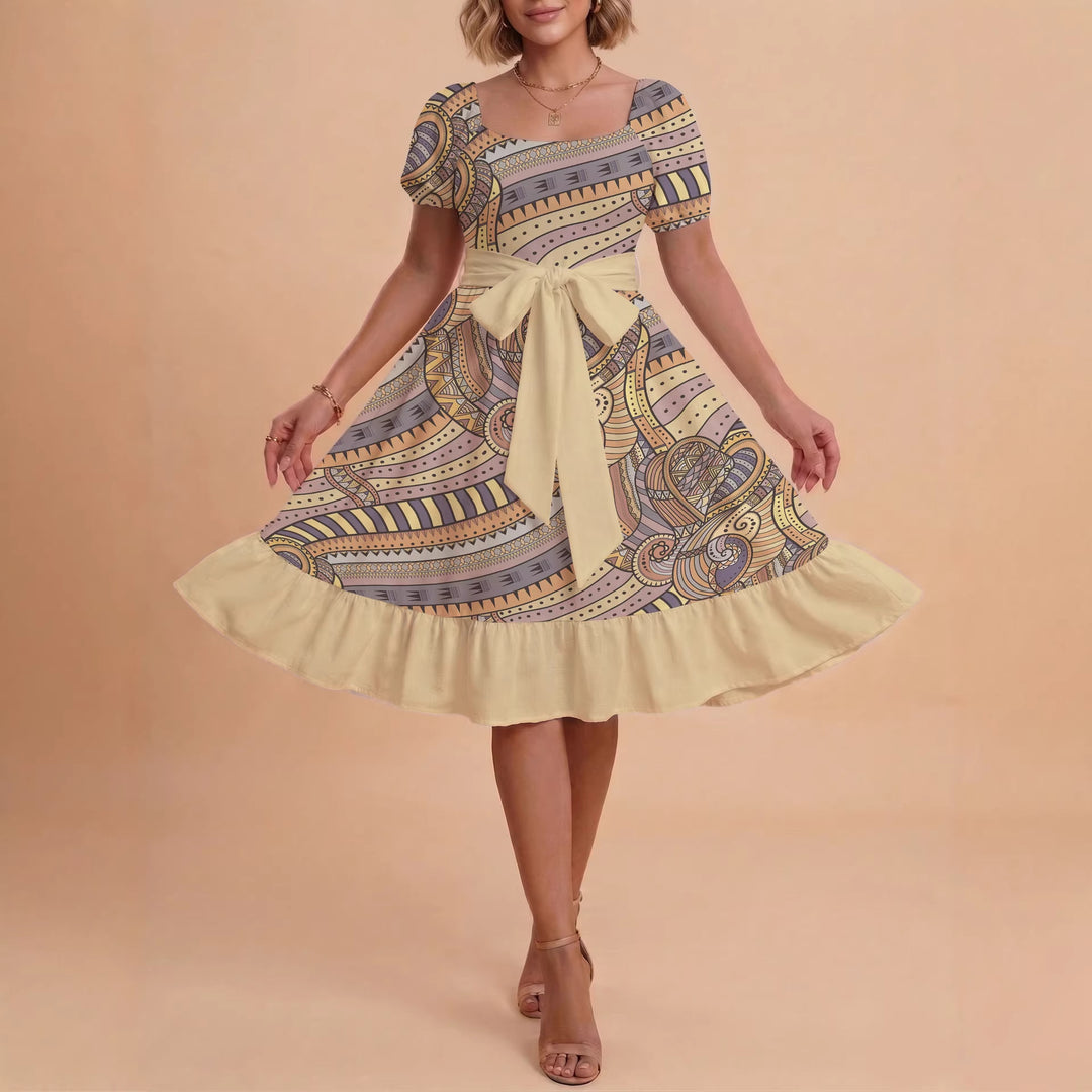 Women's elegant maxi dress with floral design and waist belt Lisslune
