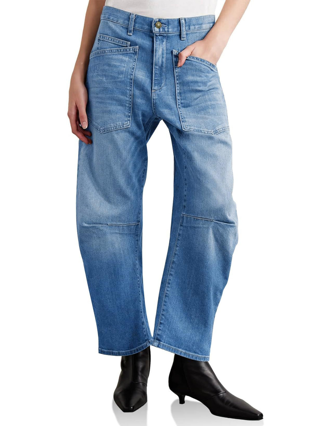 Women's mid-rise denim pants with unique patched pockets Lisslune