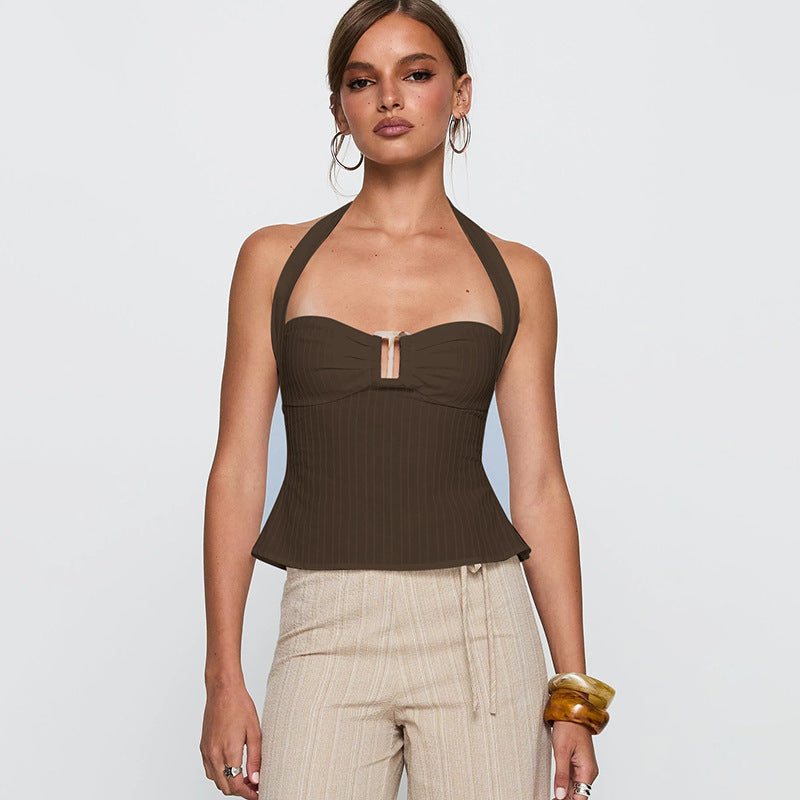 Women's halter top with tailored fit and delicate ribbed elements Lune London