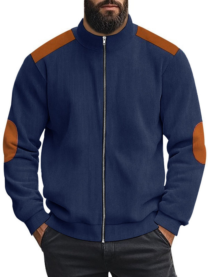 Men's cardigan with modern leather accents and high closed collar Lisslune