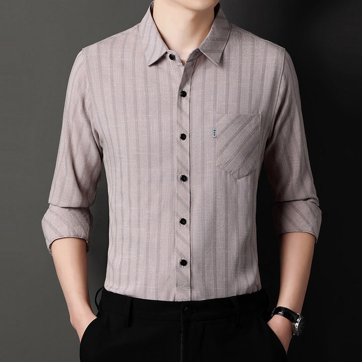 Men's long-sleeve shirt with fine striped pattern and chest pocket Lisslune