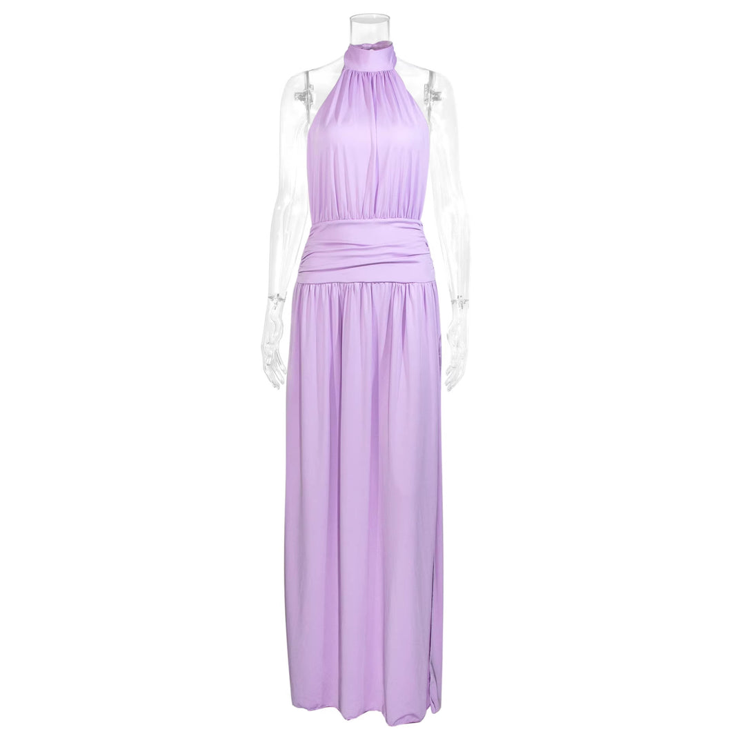 Damen Elegantes Halsnaht-Maxikleid mit seitlichem Schlitz Lisslune