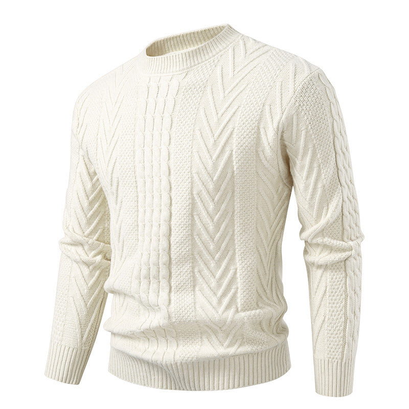 Men's chunky knit sweater with cable pattern and round neckline Lisslune