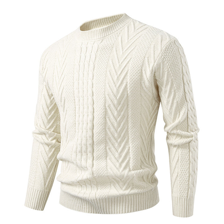 Men's chunky knit sweater with cable pattern and round neckline Lisslune
