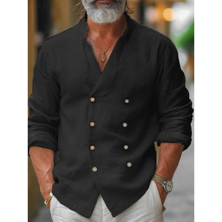 Men's linen shirt with double button placket and trendy standing collar Lisslune