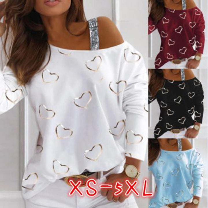 Women's fashionable sweatshirt with heart-shaped design and sparkling accents Lisslune