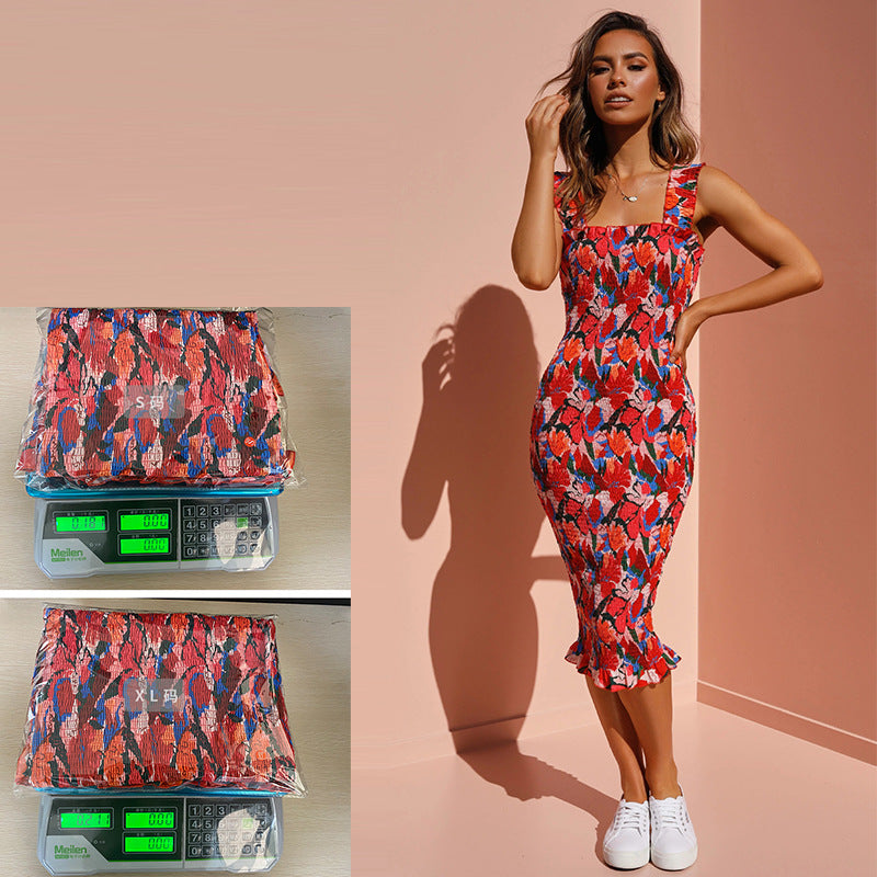 Women's Figure-Hugging Floral Dress with Ruffled Hem Lisslune